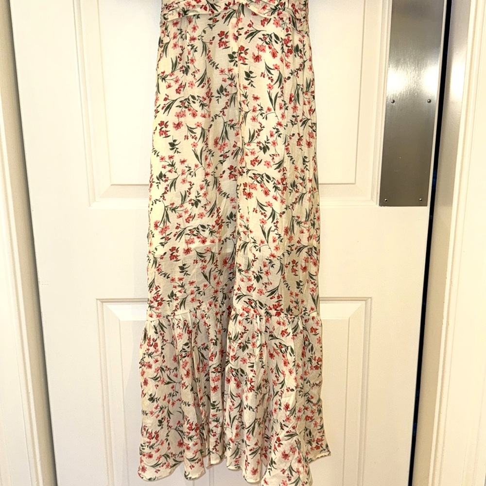 MINKPINK Cream Floral Wrap Midi Dress with Pink & Green Accents - Picture 9 of 12